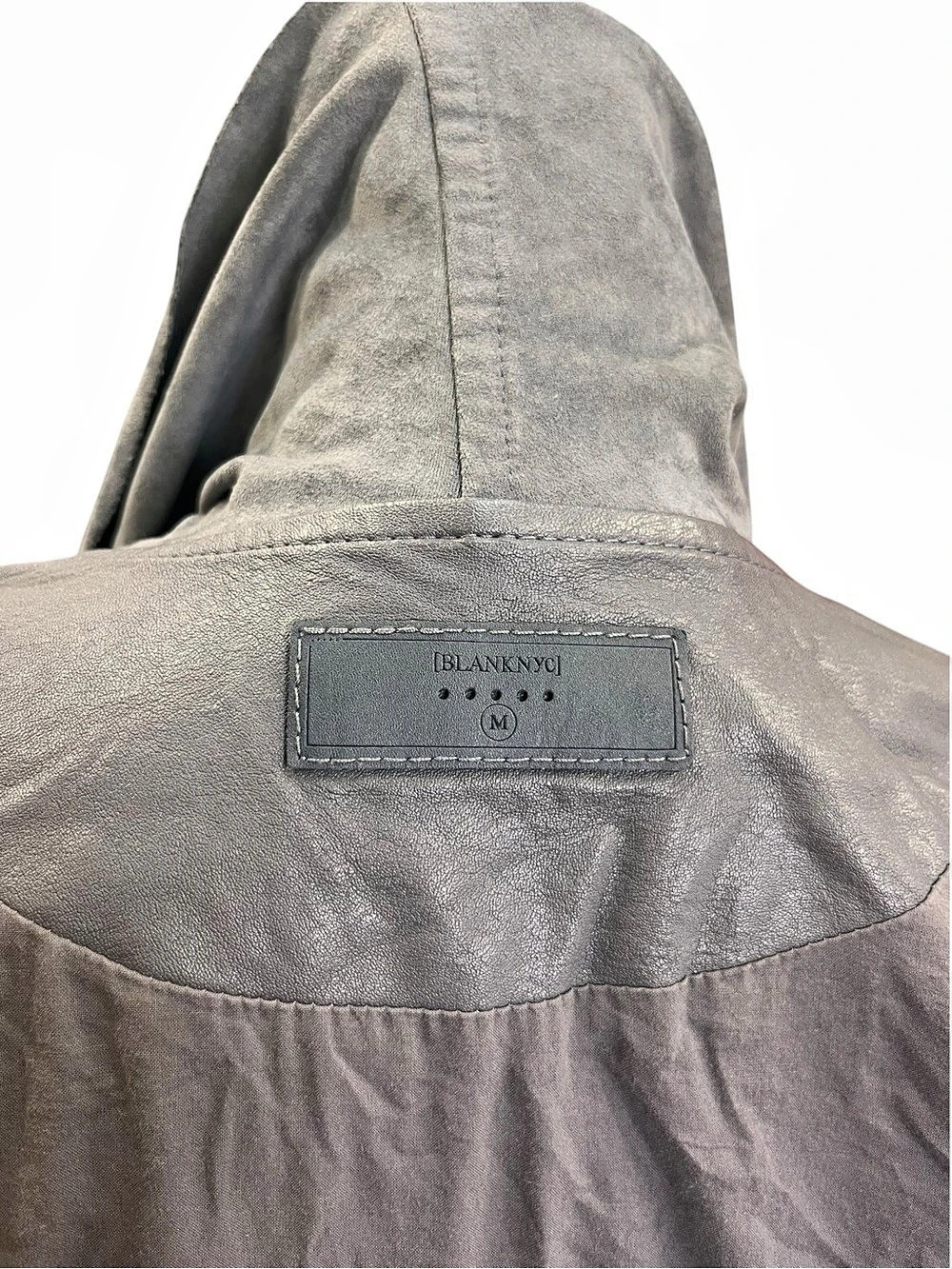 BLANKNYC Gray Faux Suede Leather Drape Front Moto Jacket Medium Asymmetrical - Picture 11 of 14